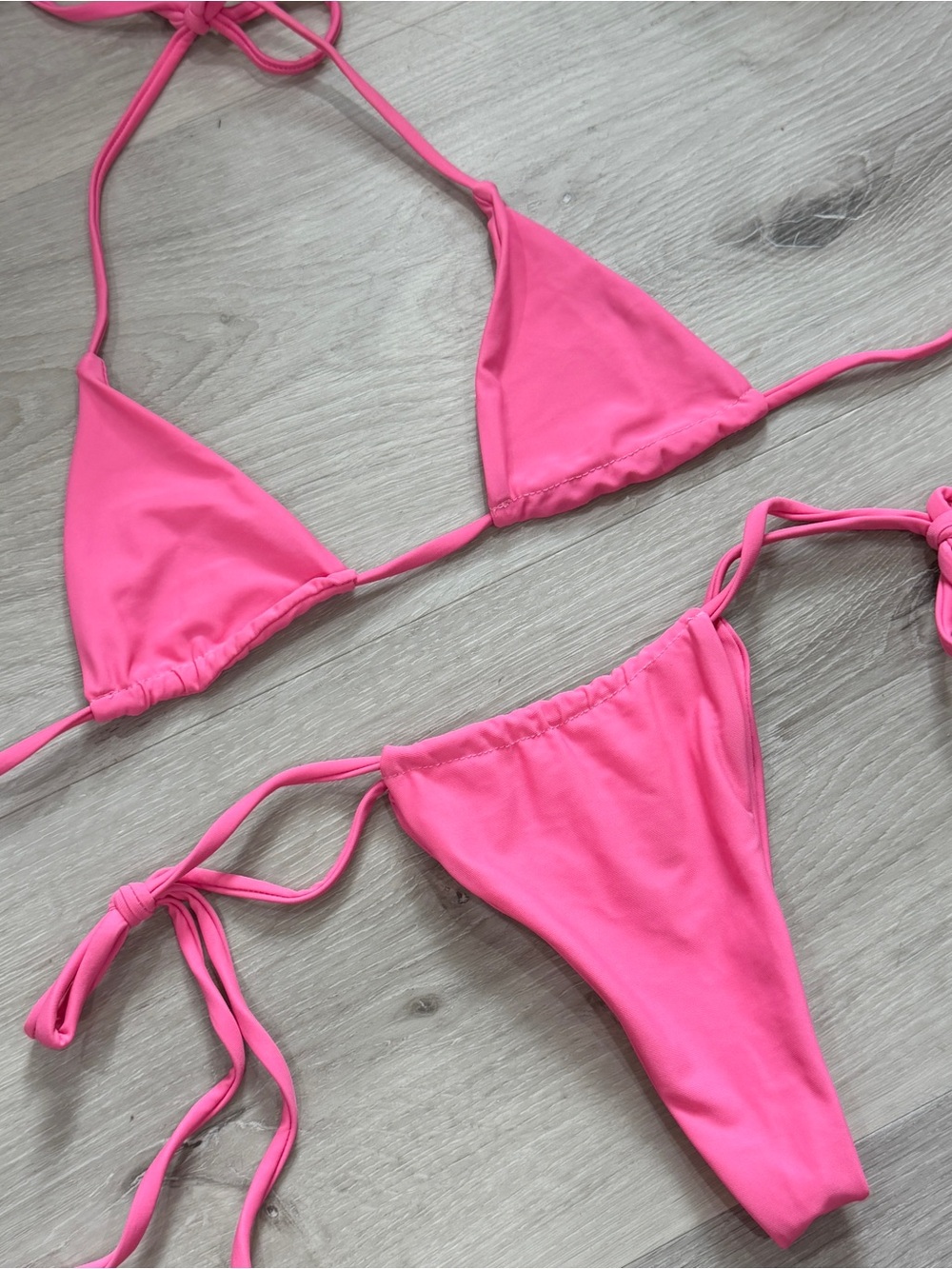 Zebron Swim Pink String Bikini Set - Halter Triangle Top & Tie-Side Bottoms
